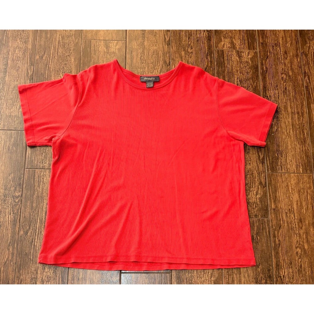 Designs by Lane Bryant Orange Ribbed Short Sleeve Crew Neck Tee - 22/24